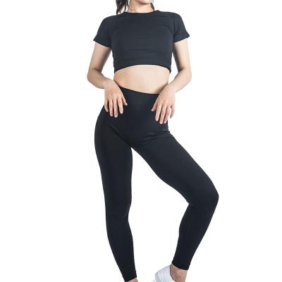 China New Breathable Fitness Crop Tops And Pants Seamless Ladies Stretch Sportswear 2 Piece Yoga Set for sale