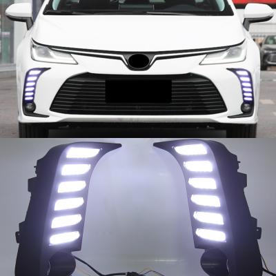 China ABS+LED Auto Daytime Running Light Yellow Turn Signa 12V Fog Lamp Decoration Bumper Light DRL For Toyota Corolla 2019 2020 for sale