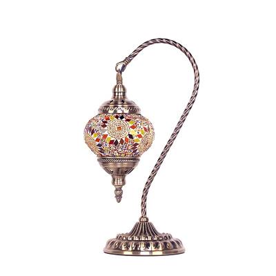 China Craftsmanship in Turkish Moroccan Turkiye Options Handmade Multicolor Swan Neck Table Lamp Tiffany Mosaic Glass Bedside Lamps for sale