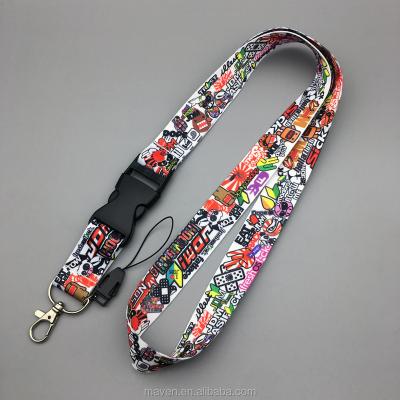 China New Polyester JDM Style Sticker Bomb Graffiti Hellaflush Lanyard Neck Strap for sale