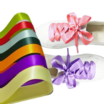 China Flat Fashion Soft Satin Laces Stretch Tips Wholesale High Quality Polyester Shoe Lace Custom Charm for sale