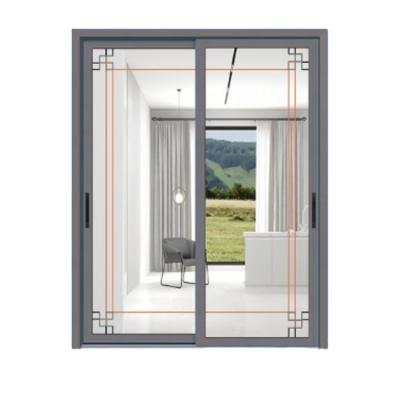 China Sliding Wooden Locks Silent Sliding Interior Aluminum Frameless Waterproof Gray Sliding Wood Door for sale