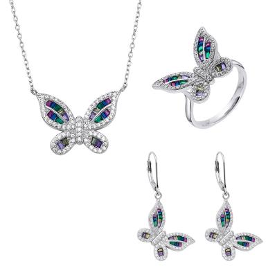 China 2022 Trendy Wholesale Fashion Ladies Earrings Set Butterfly Ring Necklace Dangle Pearl Jewelry Christmas Gifts S925 Sterling Silver for sale