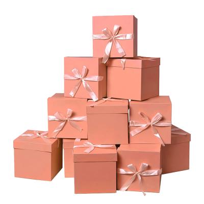 China Small Recyclable Ribboned Gift Boxes Luxury Custom Foldable Cardboard Paper Gift Box With Ribbon Assorted Colors for sale