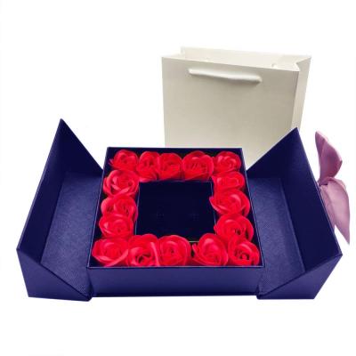 China Custom Recyclable Plant Eco Logo Square Cardboard Luxury Flower Gift Box Flower Packaging Box Paper Flower Box With Ribbon for sale