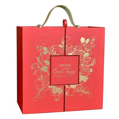 China New Design Two Door High End Red Double Door Gift Box Recyclable Creative Custom Cosmetic Packaging Box for sale