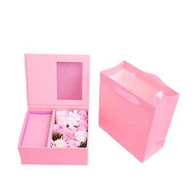 China Creative Valentine's Day Recyclable Hot Style Flower Jewelry Boxrose Gift Soap Flower Box Packaging With Clear Plastic Window for sale