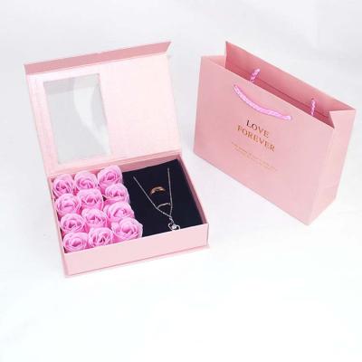 China Recyclable Custom Jewelry Packaging Gift Valentines Day Paper Cardboard Square Flower Box Roses Box Packaging Flower New With Windows for sale