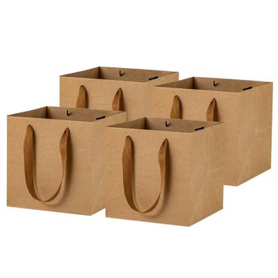 China Recyclable Custom Printed Your Own Logo Cardboard Packaging Brown Kraft Gift Craft Shopping Paper Bag With Handles for sale