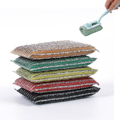 China Sustainable Kitchen Scrubber Cleaning Sponge Scrubbing Gold Silver Mesh Pad With Hand Leg for sale