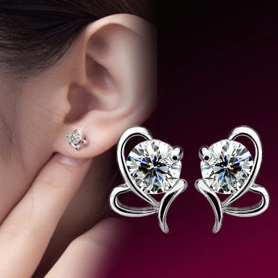 China Fashion Jewelry 925 CLASSIC Silver Plated Zircon Earrings Round Heart Shape Stud Earrings for sale