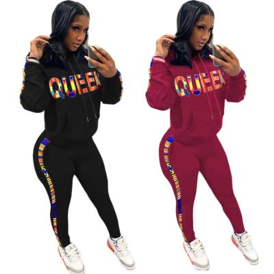 China Two-piece set sportswear letter sportswear anti-pilling sale stretch collar sweater hot fashionable casual hooded suit ladies for sale