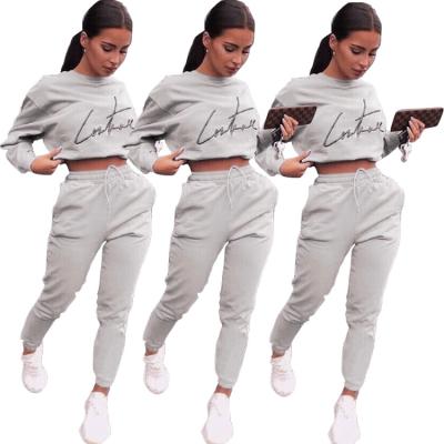 China Anti-pilling Letter Printing Long Sleeve Women's Tracksuit Set Sports O-neck Pullover Solid Color Pants Female Set New Fashion Lady Suit 2021 for sale