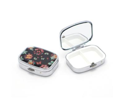 China JSMART Pill Box Travel Pocket Mini Metal Pill Storage Cases Folding Jewelery Dresser Skiff Custom Printing for sale