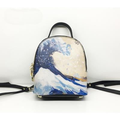 China Various Types Painting Artwork Sublimation Printing Custom Design Genuine Leather Waterproof Home Women Shoulder Bags Small Mini Backpack for sale