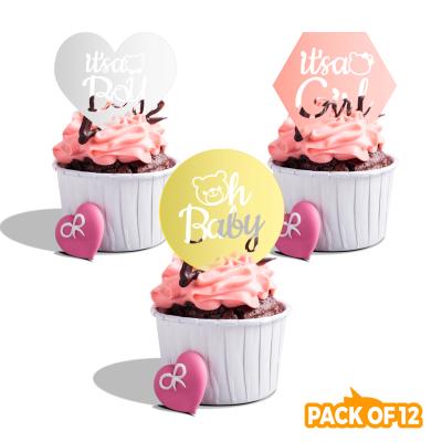 China Pack of 12 PCS Oh Baby Acrylic Cupcake Decoration Acrylic Cupcake Toppers for Baby Shower and Gender Reveal Party for sale