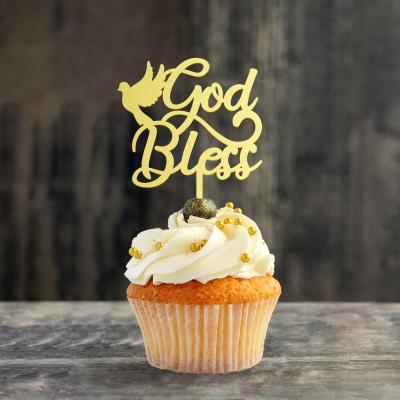 China Pack of 12 PCs Acrylic God Bless Mini Acrylic Cupcake Topper Cupcake Decoration for sale