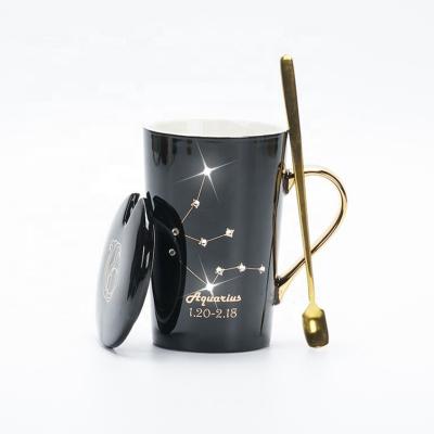 China Viable Gold Mug Ceramic Coffee Mug, Constellation Ceramic Mug with Gold Handle Diamond Crystal Maker for sale