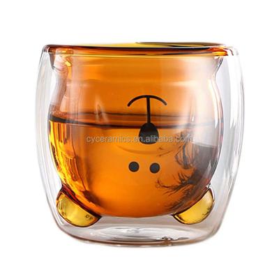 China 200ml Viable Stylish Double Wall Clear Glass Mug Without Handle Double Wall Glass Tea Cup Espresso Cup Clear Glass Mug for sale