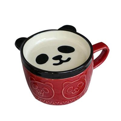 China Viable Hot Sale Japanese Cartoon Cat Animal Mug Breakfast Cups Dog Panda Ceramic Coffee Mug With Lid for sale