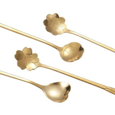 China Dessert Cupping Sugar Ice Cream Spoon Design Spoon Mini Flower Shape Gold Plated Steel Bar Tea Coffee Special Viable Spoon Stainless for sale