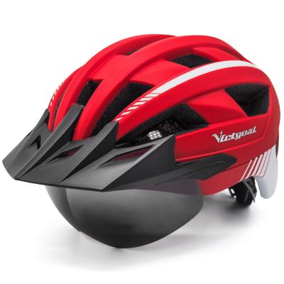 China VICTGOAL Sun Visor + Gray Goggles Factory Wholesale Price Sports Safety Head Guard Cycle Bike Helmet With Visor Super Bright Light LED Cycling Helmet for sale