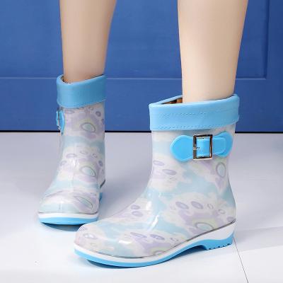 China Shang Anti-skid Winter Warm Plus Velvet Rain Boots Women's Mid-tube Anti-skid Jelly Rain Boots for sale