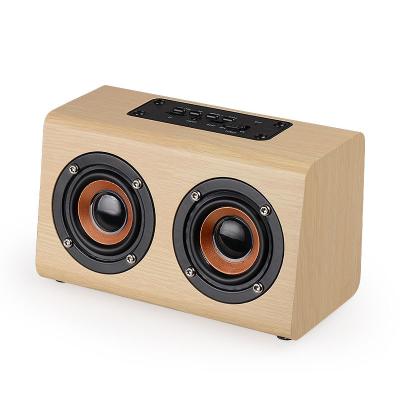 China New AirPlay Wooden Speakers Dual Speaker Special Effect Bass With Rechargeable Microphone Handsfree Call Radio for sale