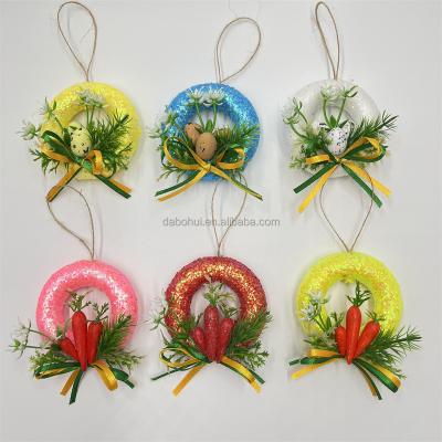 China Popular Wholesale DIY Easter Polyfoam Garland with Easter Egg Carrot Decorations Sprout Hanging Decorations Easter Garlands for sale