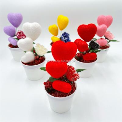 China Popular DIY Wedding Supplies Valentines Day Gift Flocking Heart With Rose Flowers Decorations for sale