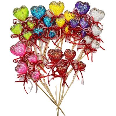 China Popular DIY Valentine Day Glittered Styrofoam Heart branch with bow decorations for sale