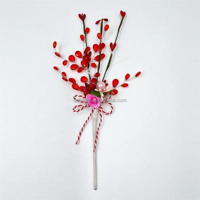 China Wholesale Popular Amazon Hot Sale Artificial Flower Branch DIY Valentine's Day Gift 30cm Rose And Acrylic Pendant Decor for sale