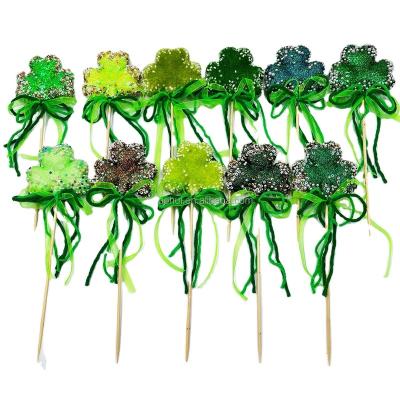 China Popular Irish DIY Party Clover Decorations Stick Creative St. Patrick's Day Green Flocking Shamrock for sale