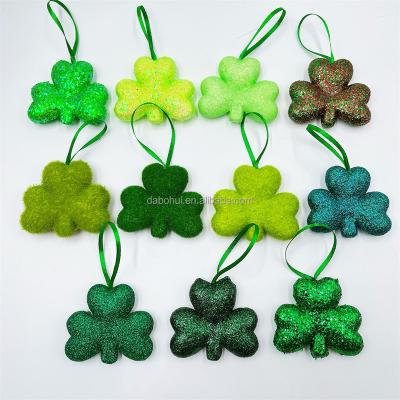 China Wholesale Popular High Quality DIY St Patrick's Day Styrofoam Hanging Clover Flocking Shamrock Decorations for sale