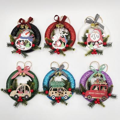 China Styrofoam+Wood Christmas Hanging Home DecorationsPendant Round Christmas Hanging Ornament for sale