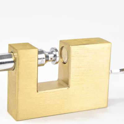 China Durable Solid Brass Copper Padlock Anti Thief Rectangular / Rectangle Security Cross Top Key for sale