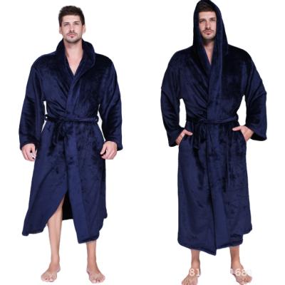 China Hold down warm flannel style European and American male hooded nightgown couples extra-large size extended warm bathrobe for sale