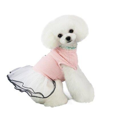 China Stocked Pet Clothes Factory Direct Selling Summer Dog Princess Dress Striped Short Sleeve Dog Dress Slim Skirt for sale