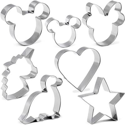 China Stocked 7pcs Stainless Steel Cookie Cutters Set Mickey Cookie Cutter Dinosaur Cake Mold Biscuit Tools for sale