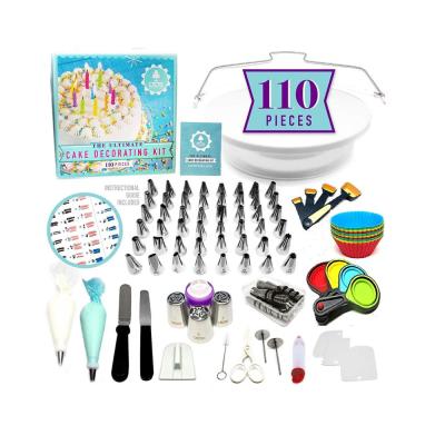 China 110pcs Disposable Cake Piping Nozzle With Cake Turntable Baking Supplies Cake Decorating Tools for sale