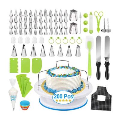 China Disposable Beginners Cake Lovers 200 Pcs Baking Supplies Baking Tools With Cake Turntable Icing Tips Cake Baking Set for sale