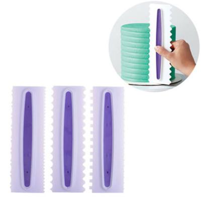 China Viable Plastic Cake Decorating Tool Gummy Shape Cake Spatula Sugar Comb Scraper 3 Baking Mold Set for sale