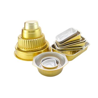 China Multiple Gold Baking Foil Pans Trays Takeaway Cookware Disposable Foil Food Containers for sale