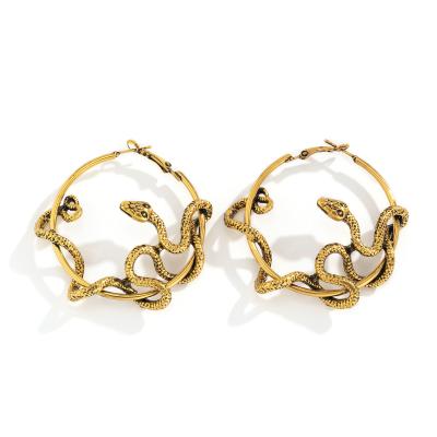 China Fashion Cute Snake Earring Womens 18k Gold Plated Big Snake Circle Earrings for sale