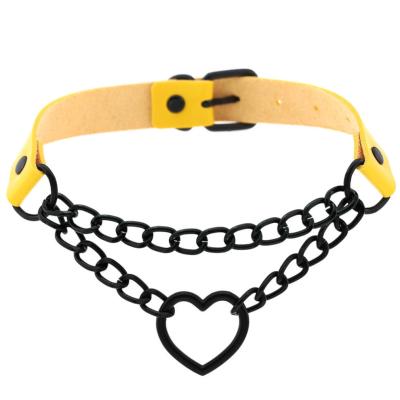 China Punk Women Men Choker Necklace Heart Metal Punk Overstated Collar Bondage Leather Bondage Arm Chain Necklace Handmade for sale