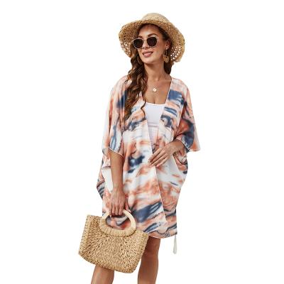 China Floral Print Plus Size Plus Size 100%Viscose Printed Kimono Halfsleeve Beach Summer Women Kimono for sale