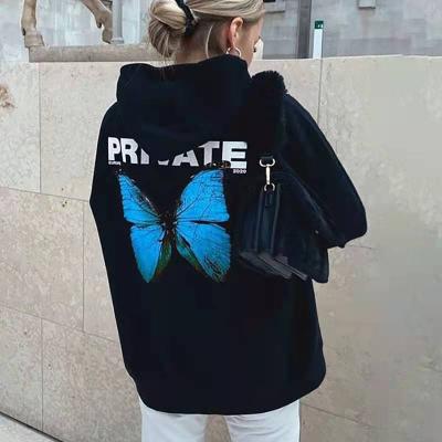 China Butterfly Fashion Autumn Winter Anti-wrinkle Back Print Women's Hoodied Clothing for sale