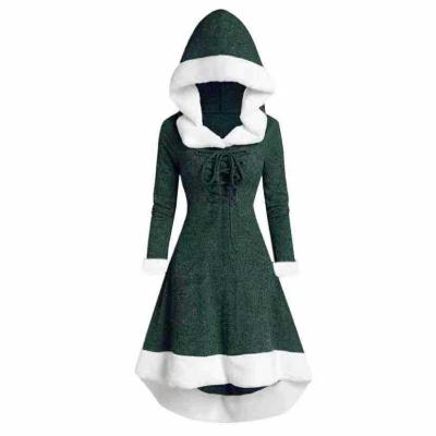 China eBay Washable High Quality Clothes Christmas Europe And The United States Hot Mockups Plush Stitching Lace Slim Hooded Dress for sale