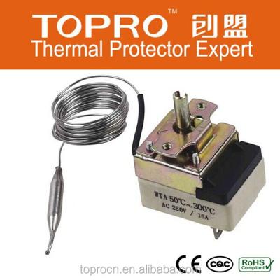 China 250V Celsius 16A Stainless Steel WTA Capillary Tube Thermostat 50 ~300 Degree for sale