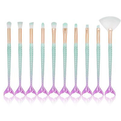 China Angular Blush Cosmetic Mermaid Makeup Tools 10pcs Private Label Makeup Brush Set for sale